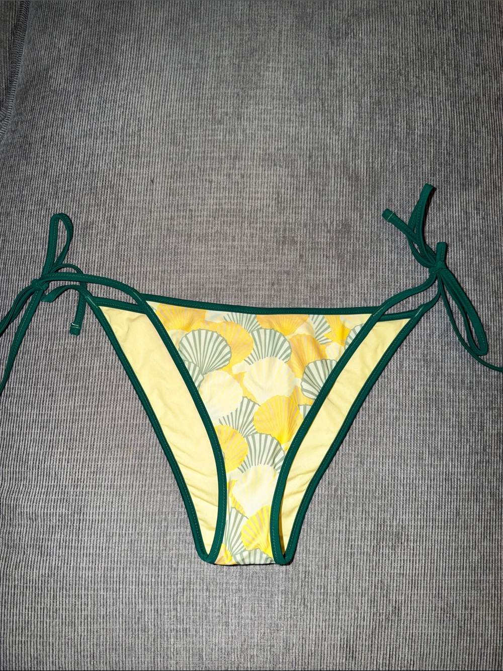 aerie Yellow Shell-Print Tie-Side Bikini Bottom with Dark Green Trim